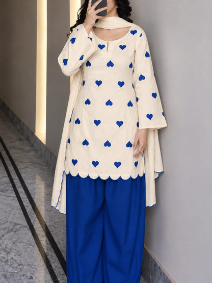 Heart Printed Lawn Farshi Shalwar Set (3PC)