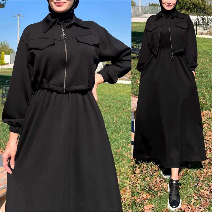 Winter Arrival Zipper Jacket & Sleeveless Long Frock Fleece Set (2Pc)