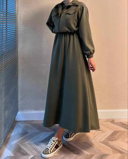 Winter Arrival Zipper Jacket & Sleeveless Long Frock Fleece Set (2Pc)