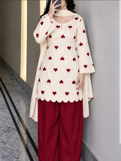 Heart Printed Lawn Farshi Shalwar Set (3PC)