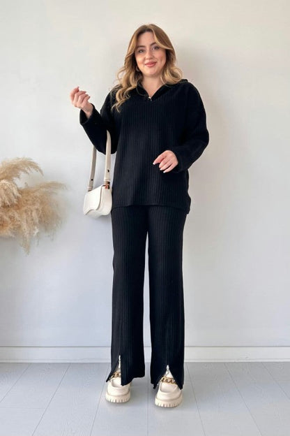 Winter Arrival❄ High-Neck Drop-Shoulder Winter Rib Tracksuit (2PC)