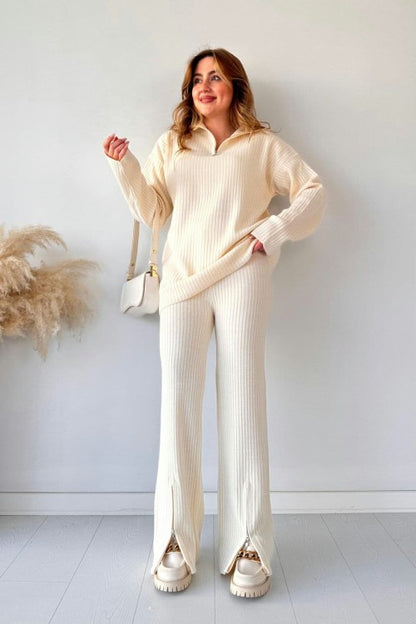 Winter Arrival❄ High-Neck Drop-Shoulder Winter Rib Tracksuit (2PC)