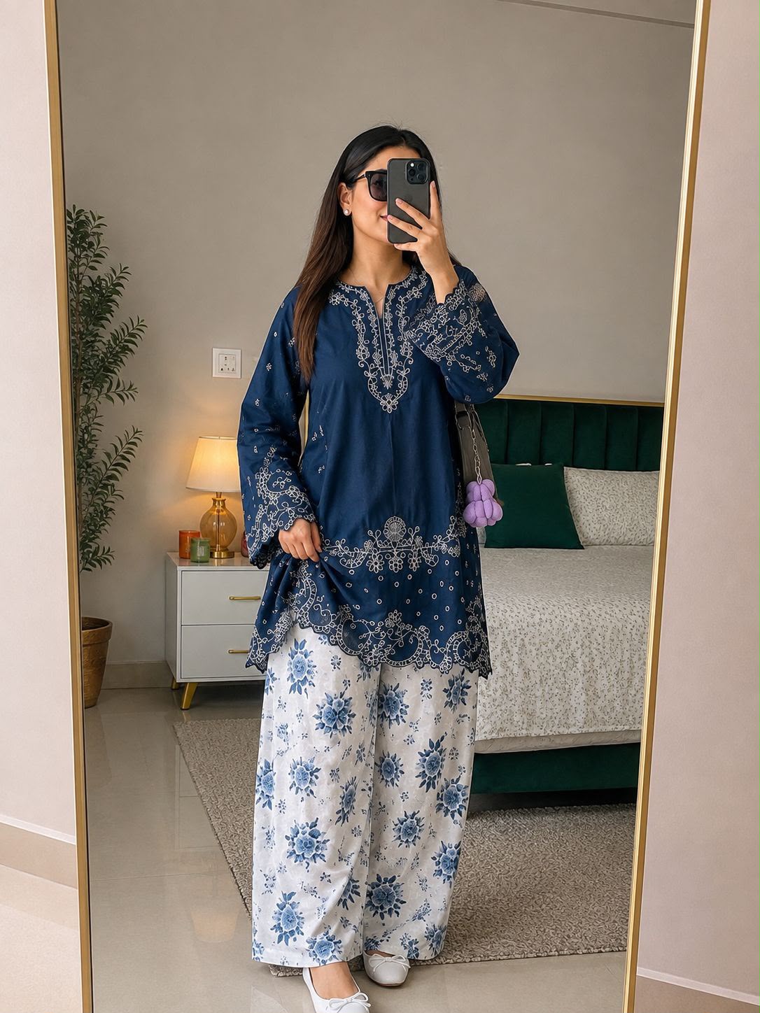 Emb shirt printed Shalwar