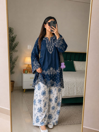 Emb shirt printed Shalwar