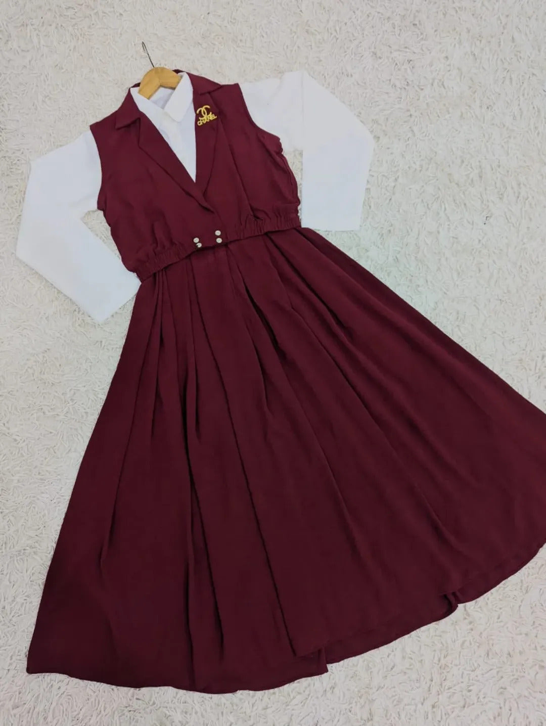 Chic Double Coat Jacket & Collared Maxi Set (2PC)