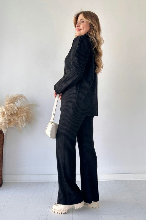 Winter Arrival❄ High-Neck Drop-Shoulder Winter Rib Tracksuit (2PC)