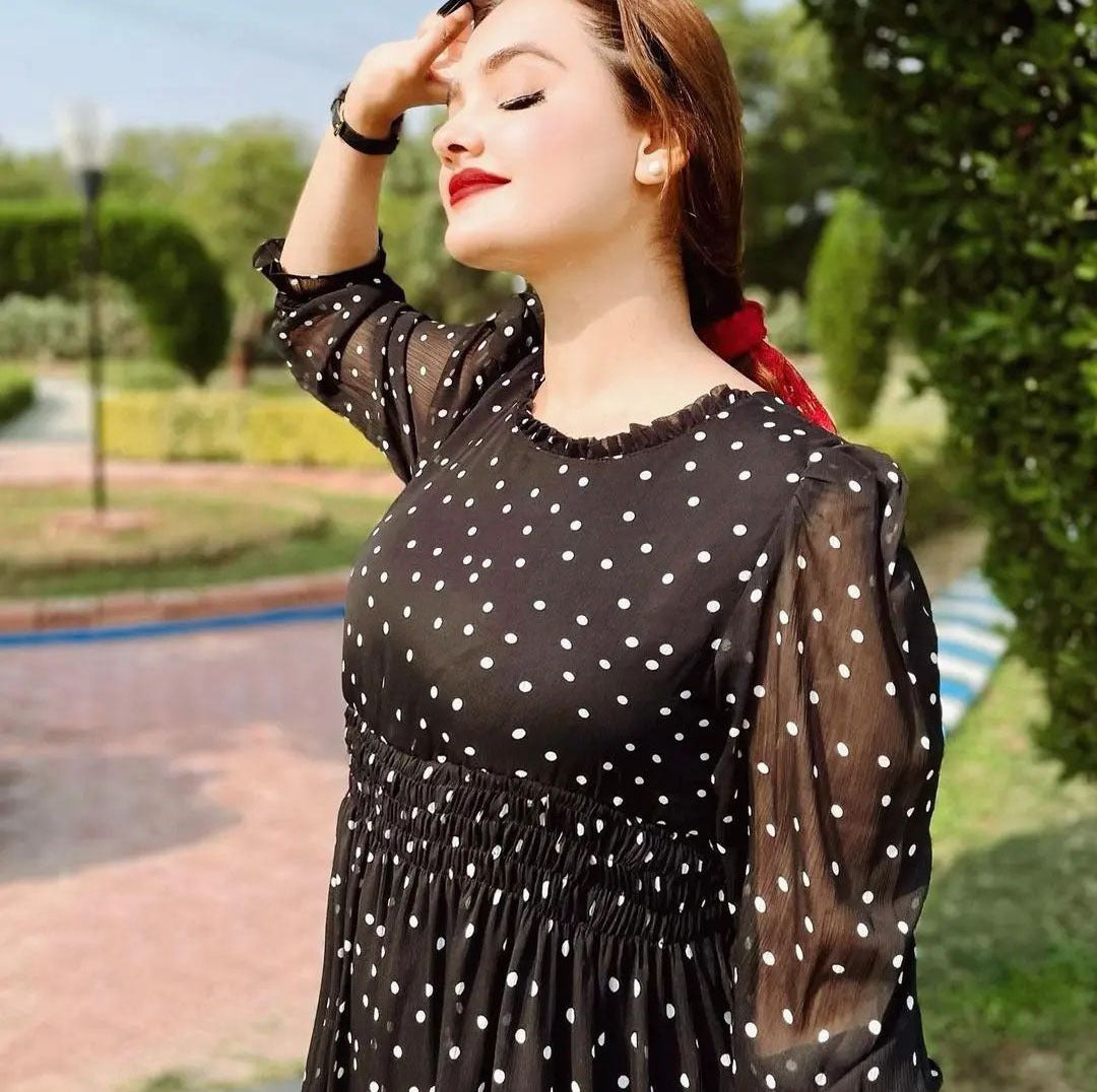 Polka Dot Printed Chiffon Tiered Maxi Dress with Attached Inner