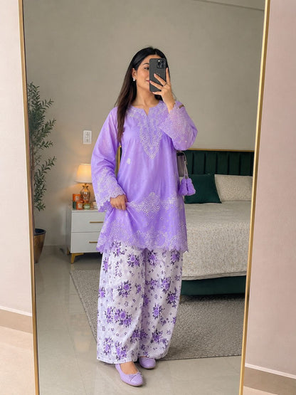 Emb shirt printed Shalwar
