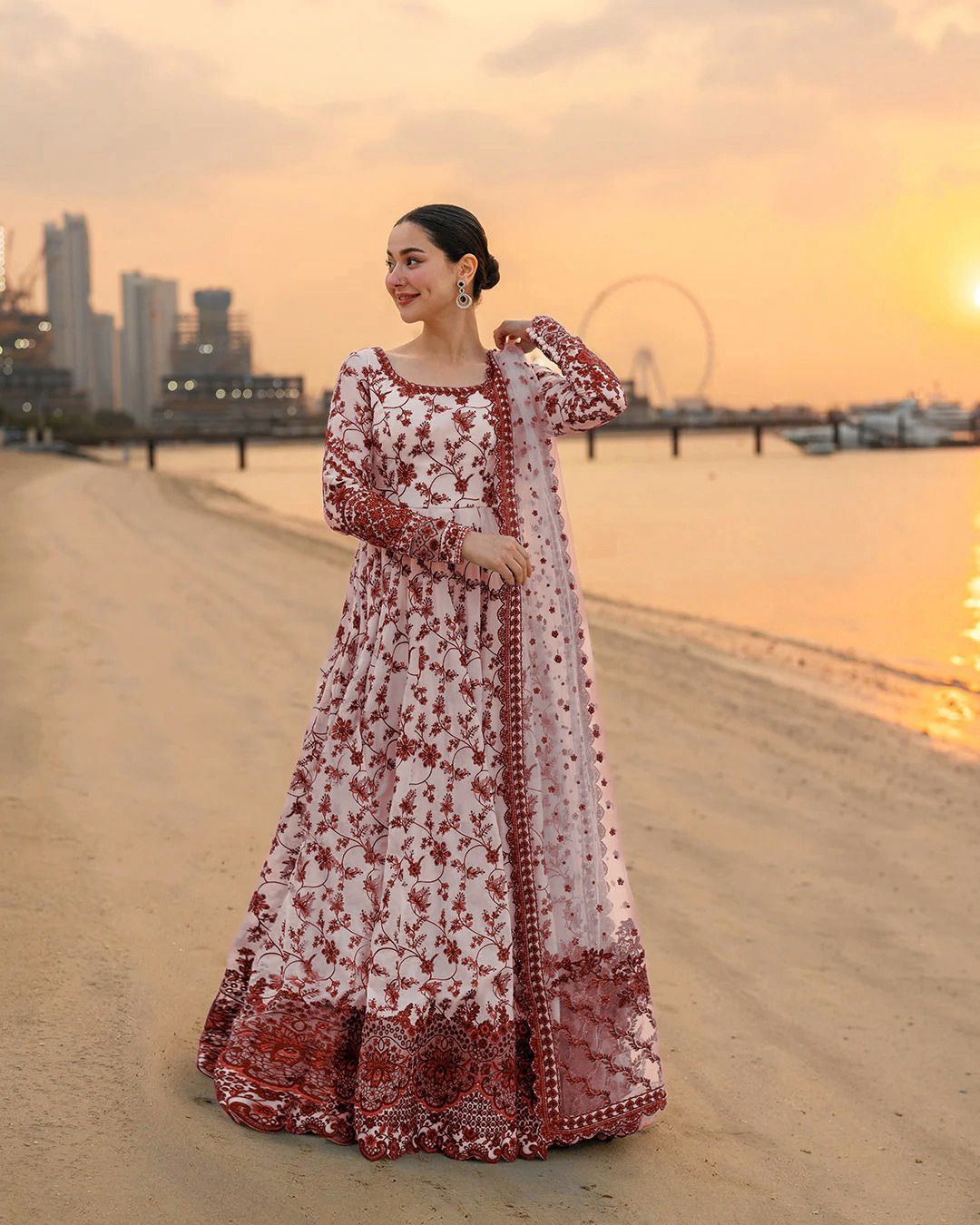 Most Viral Hania Amir Style Printed Maxi 3PC set