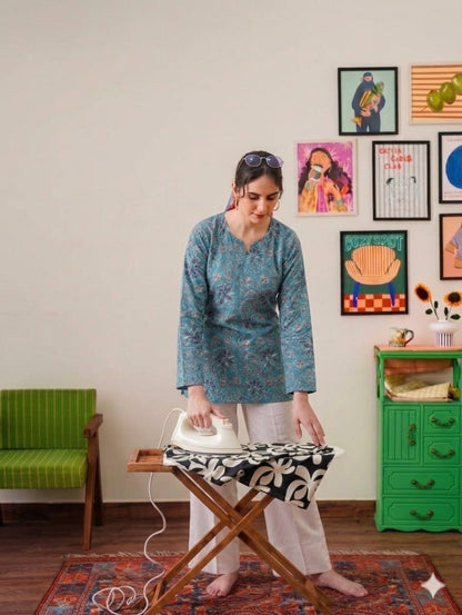 Midnight Bloom Floral Kurta & Farshi Shalwar| Teal & Indigo