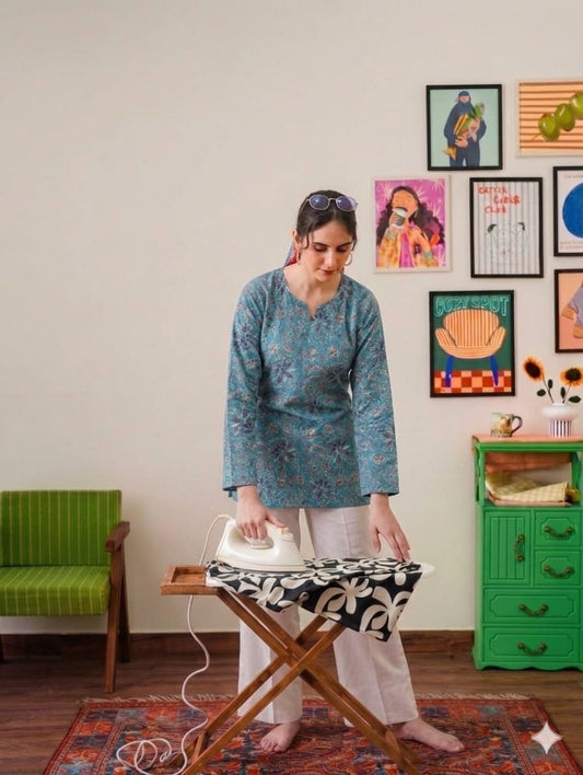 Midnight Bloom Floral Kurta & Farshi Shalwar| Teal & Indigo