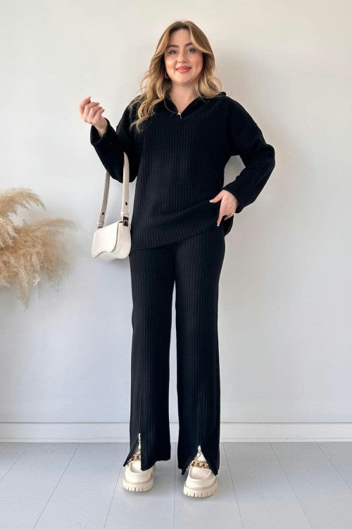 Winter Arrival❄ High-Neck Drop-Shoulder Winter Rib Tracksuit (2PC)