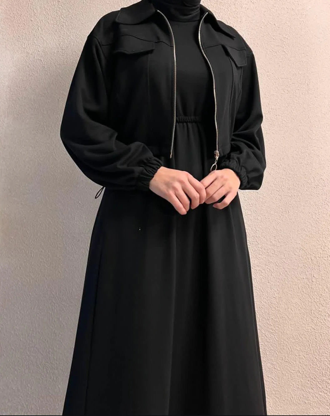 Winter Arrival Zipper Jacket & Sleeveless Long Frock Fleece Set (2Pc)